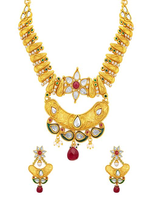 gold brass necklaces and earring - 16967174 - Standard Image - 1