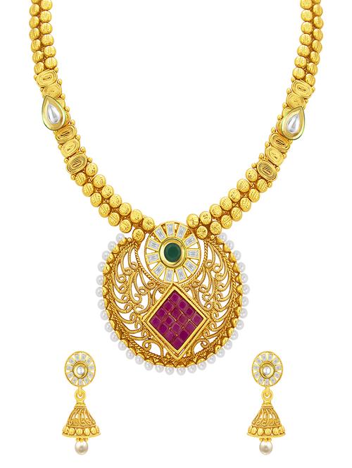 gold brass necklaces and earring - 16967181 - Standard Image - 1