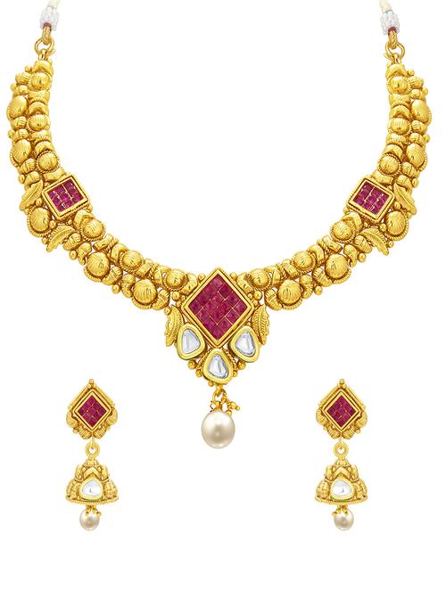 gold brass necklaces and earring - 16967182 - Standard Image - 1