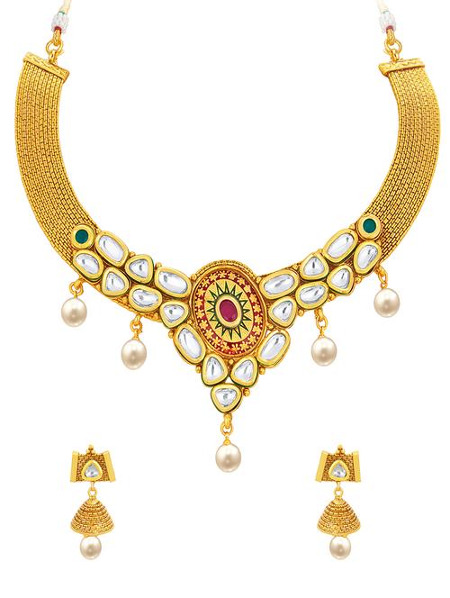 gold brass necklaces and earring - 16967191 - Standard Image - 1
