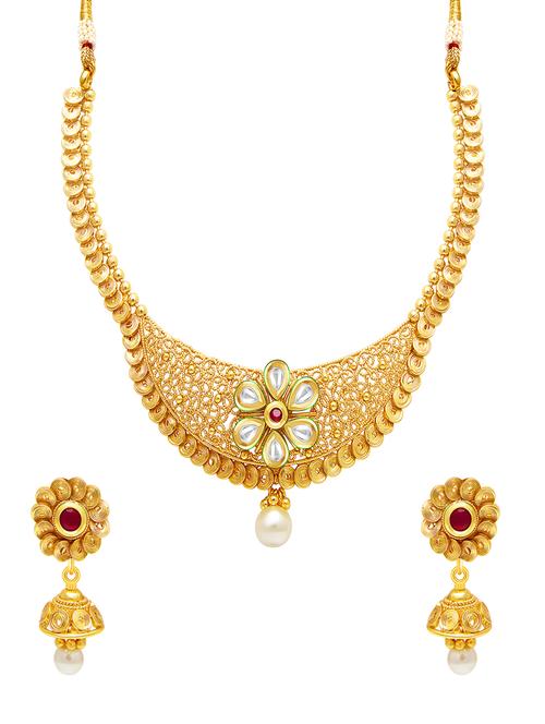 gold brass necklaces and earring - 16967201 - Standard Image - 1