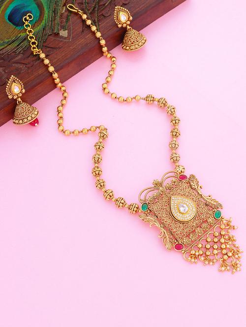 gold brass pendants and earring - 16967292 - Standard Image - 1