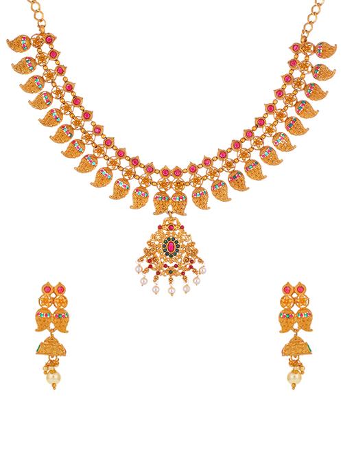 pink gold tone brass set & drop earrings - 16967459 - Standard Image - 1