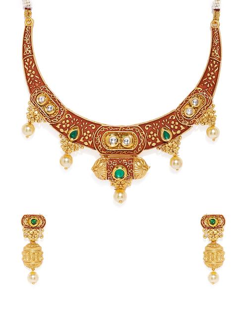red gold tone brass set & drop earrings - 16967468 - Standard Image - 1