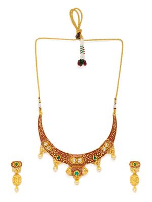 red gold tone brass set & drop earrings - 16967468 - Standard Image - 2
