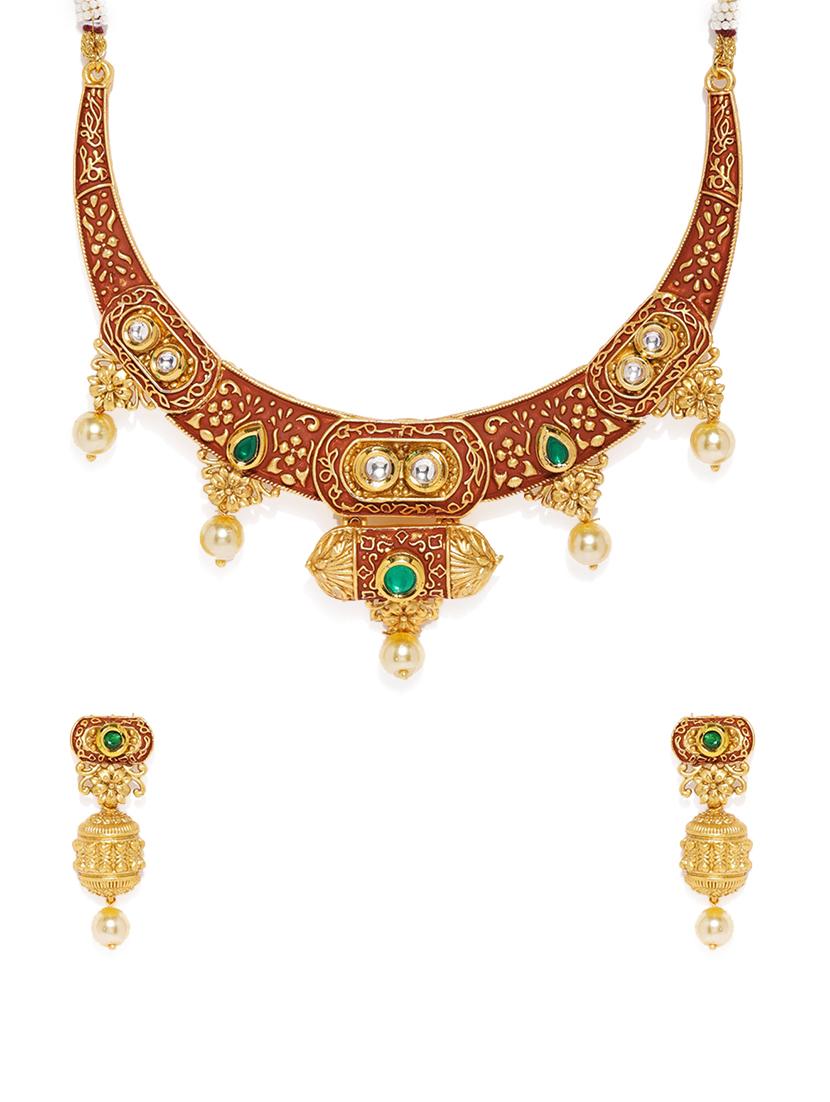 red gold tone brass set & drop earrings - 16967468 - Zoom Image - 1