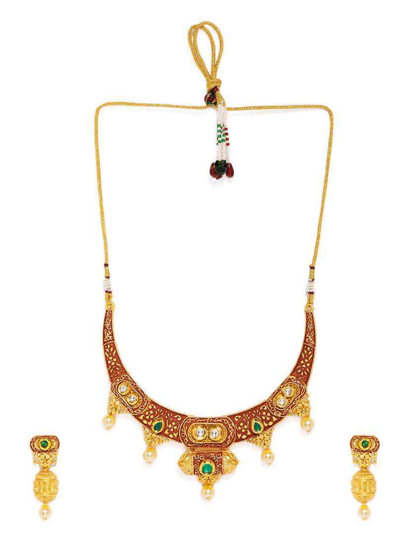 red gold tone brass set & drop earrings - 16967468 - Zoom Image - 2
