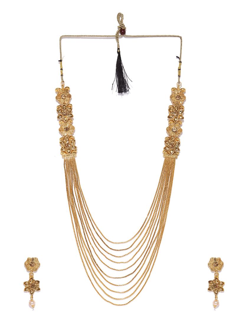 gold brass set & drop earrings - 16967476 - Zoom Image - 2