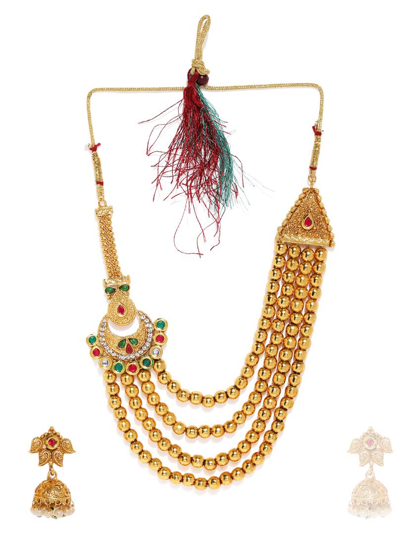 gold brass set & drop earrings - 16967482 - Zoom Image - 2