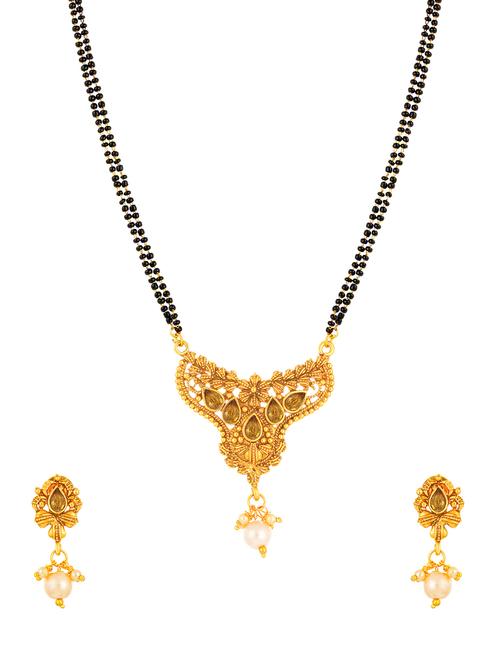 gold brass mangalsutra & drop earrings - 16967496 - Standard Image - 1