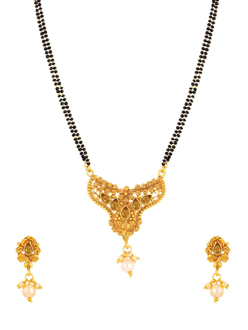 gold brass mangalsutra & drop earrings - 16967496 - Zoom Image - 1
