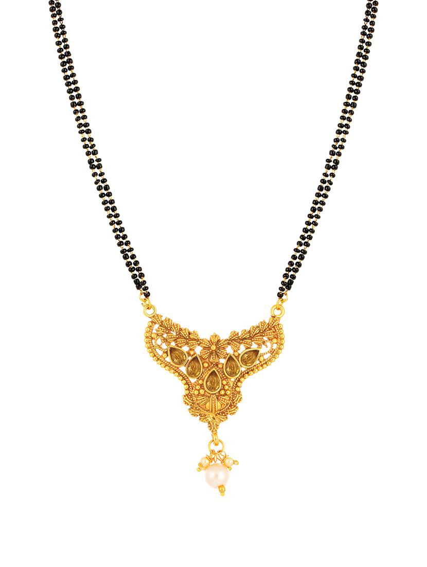 gold brass mangalsutra & drop earrings - 16967496 - Zoom Image - 2
