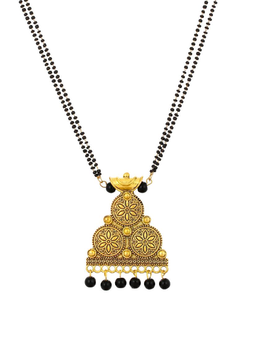 gold brass mangalsutra & drop earrings - 16967506 - Zoom Image - 2