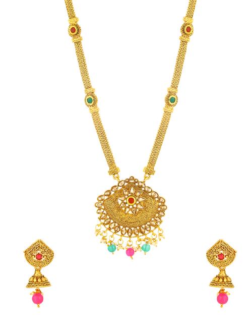 gold brass long set & drop earrings - 16967536 - Standard Image - 1