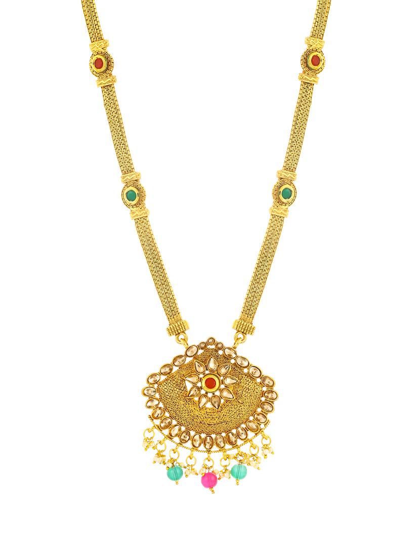 gold brass long set & drop earrings - 16967536 - Zoom Image - 2