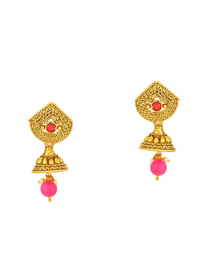 gold brass long set & drop earrings - 16967536 - Zoom Image - 3