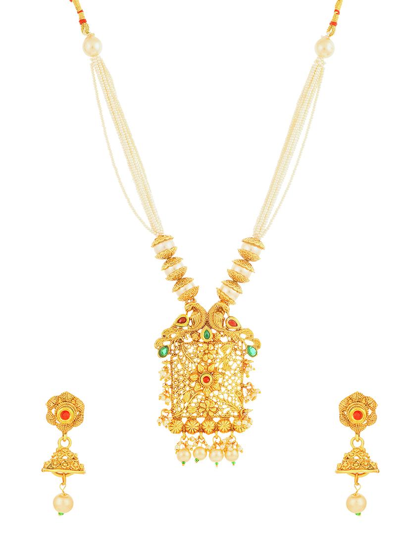 gold brass set & drop earrings - 16967569 - Zoom Image - 1