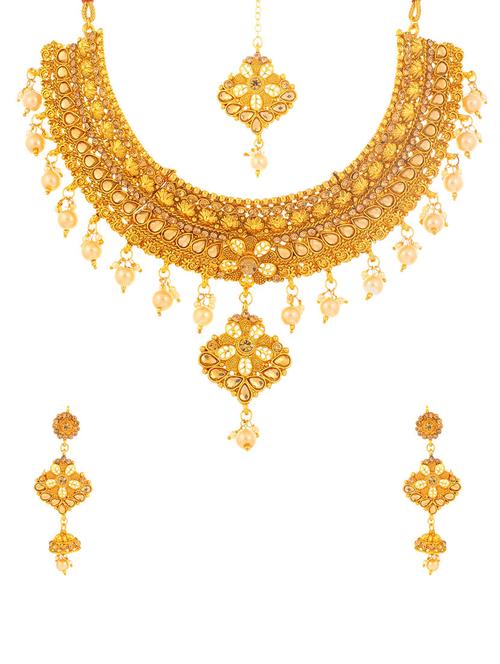 gold brass necklaces and earring - 16967574 - Standard Image - 1