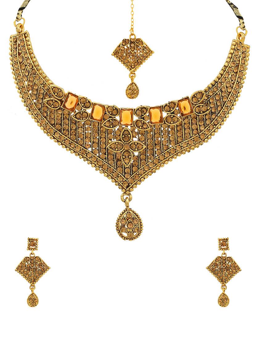 gold brass set & drop earrings - 16967598 - Zoom Image - 1