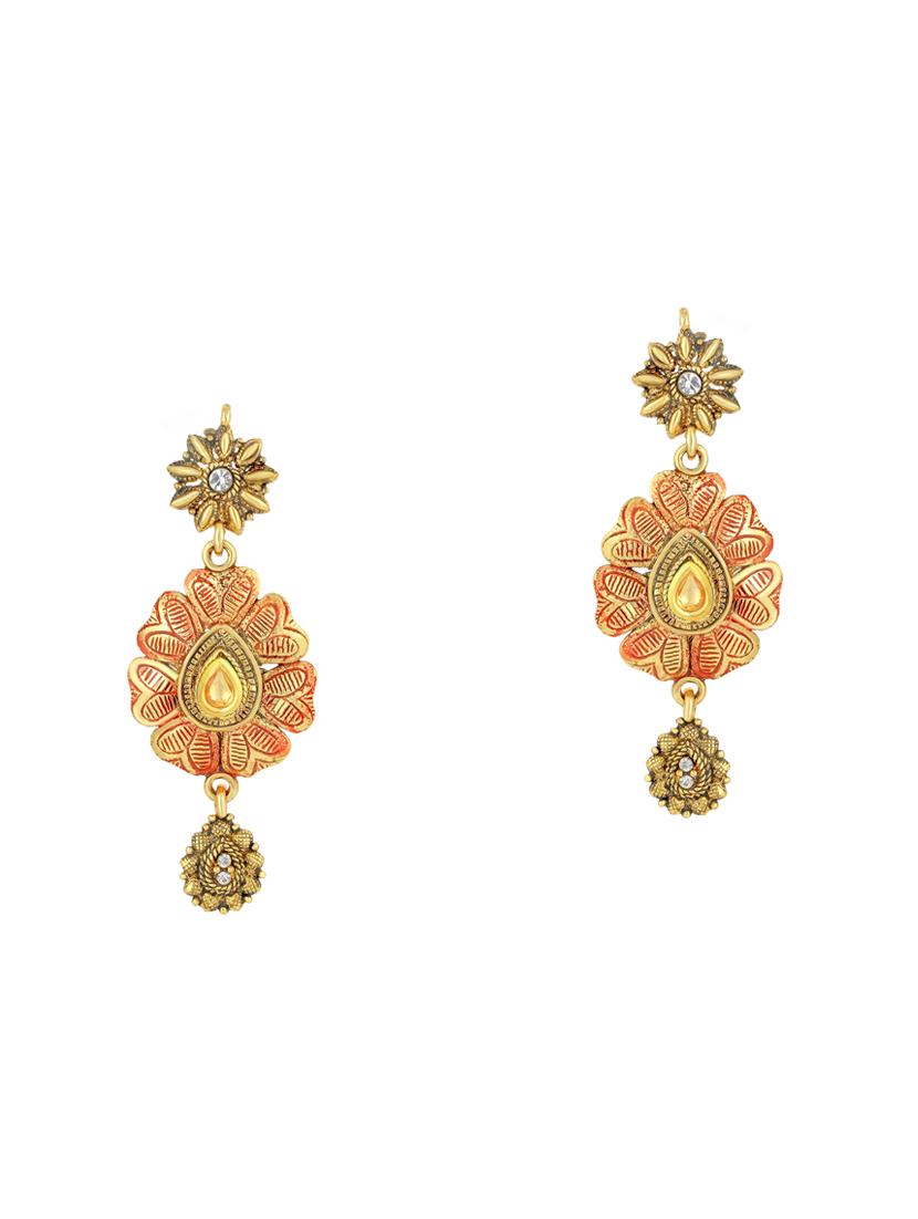 gold brass set & drop earrings - 16967600 - Zoom Image - 4