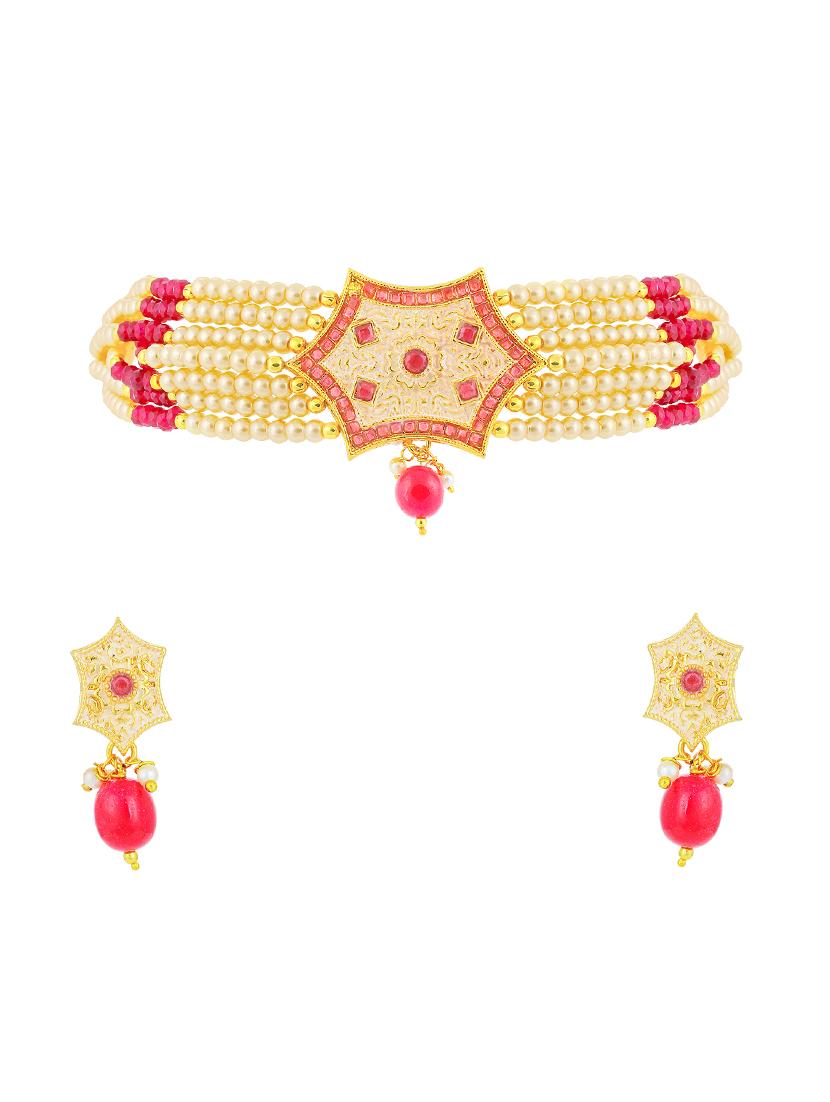pink brass set & drop earrings - 16967605 - Zoom Image - 1