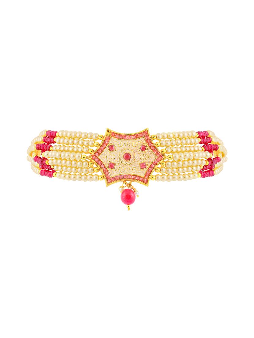 pink brass set & drop earrings - 16967605 - Zoom Image - 2