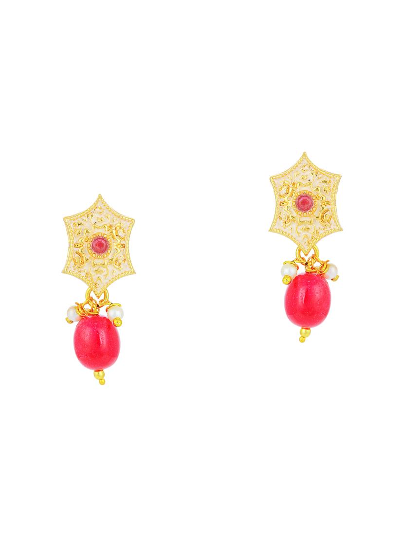 pink brass set & drop earrings - 16967605 - Zoom Image - 3