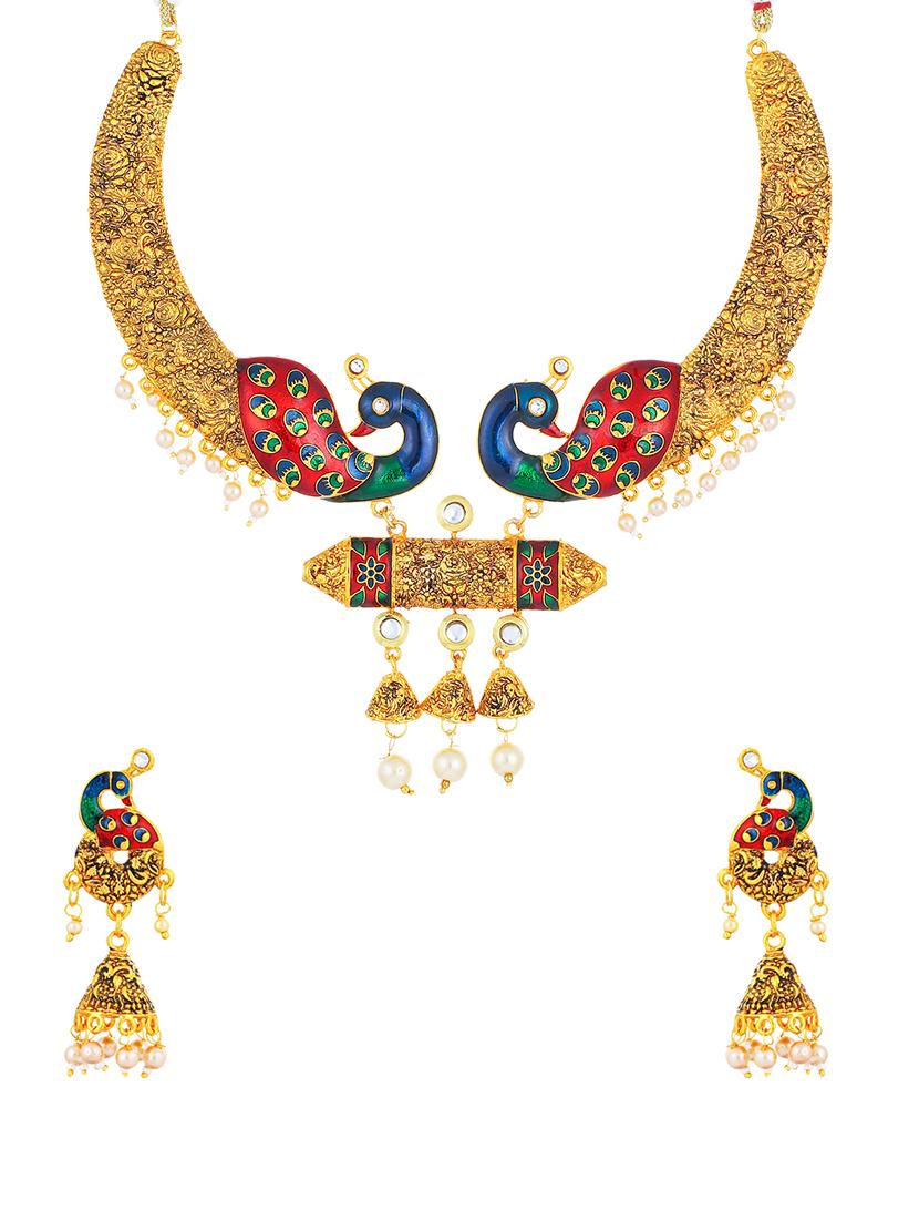 multi colored brass set & drop earrings - 16967607 - Zoom Image - 1