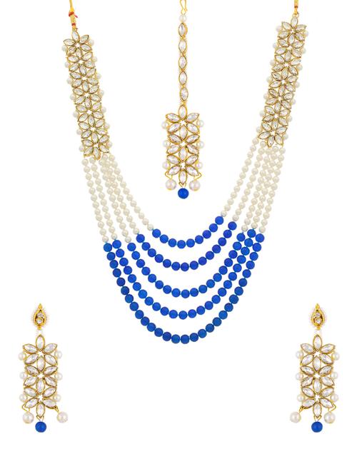 blue gold brass set & drop earrings - 16967612 - Standard Image - 1