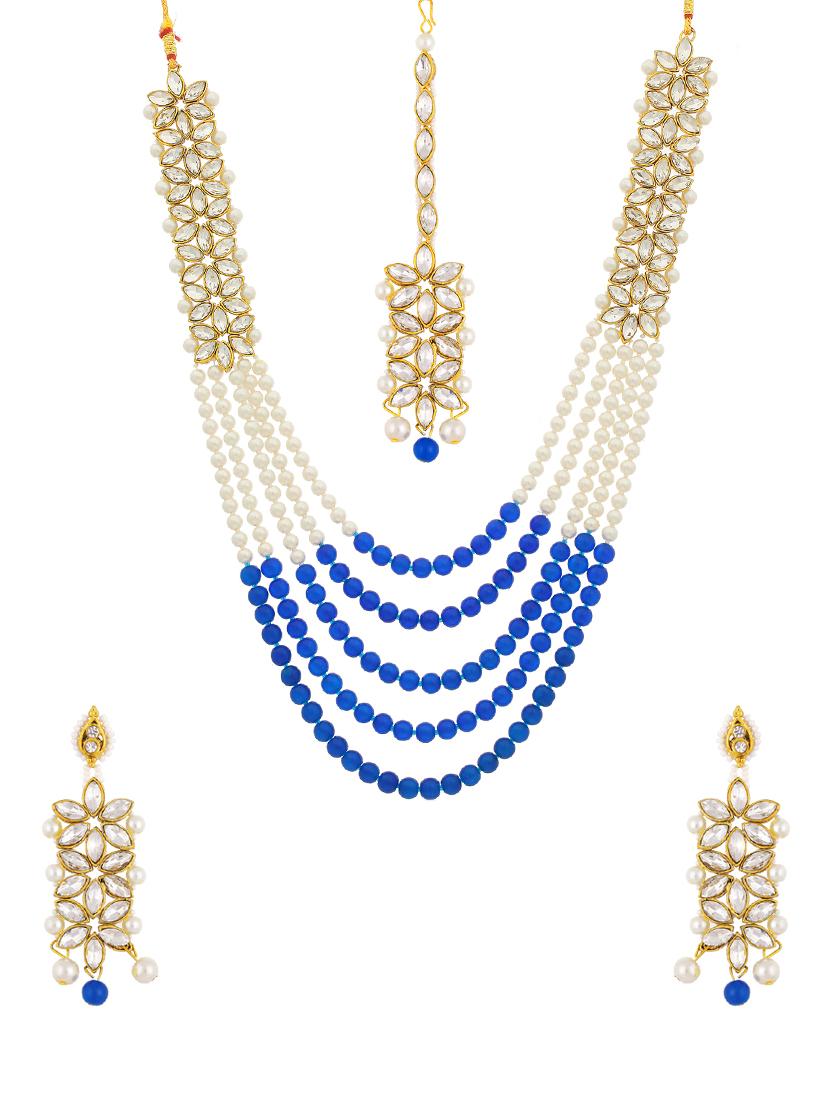 blue gold brass set & drop earrings - 16967612 - Zoom Image - 1