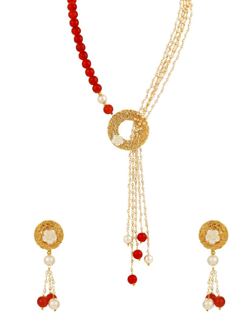 red brass set & drop earrings - 16967617 - Zoom Image - 1