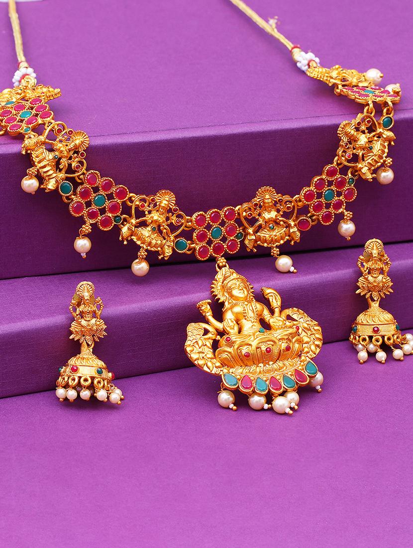 gold brass set & drop earrings - 16967633 - Zoom Image - 1