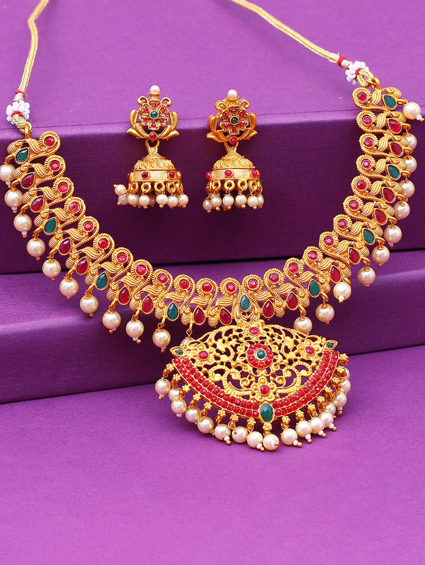 red gold brass set & drop earrings - 16967636 - Zoom Image - 1