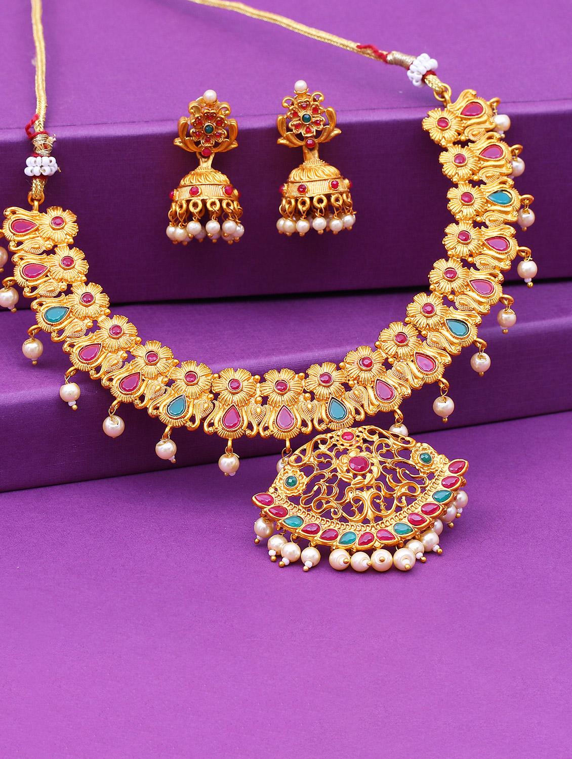 multi gold brass set & drop earring - 16967638 - Zoom Image - 1