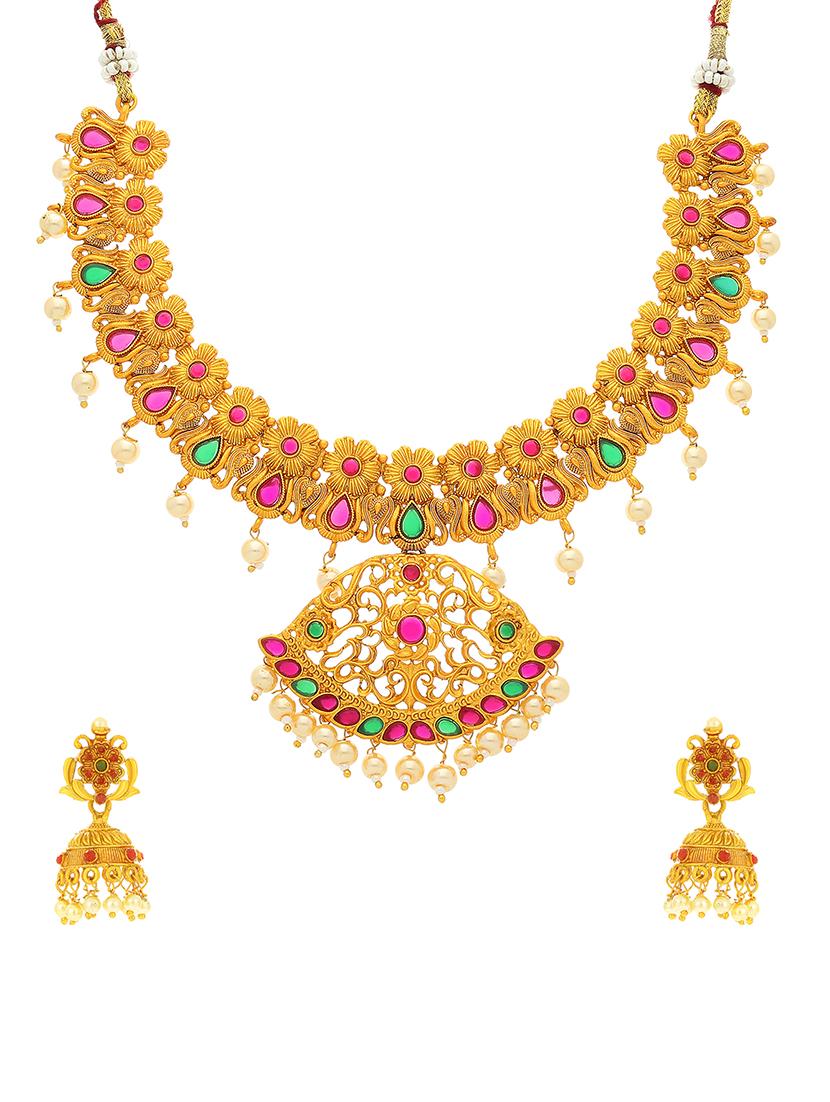 multi gold brass set & drop earring - 16967638 - Zoom Image - 2