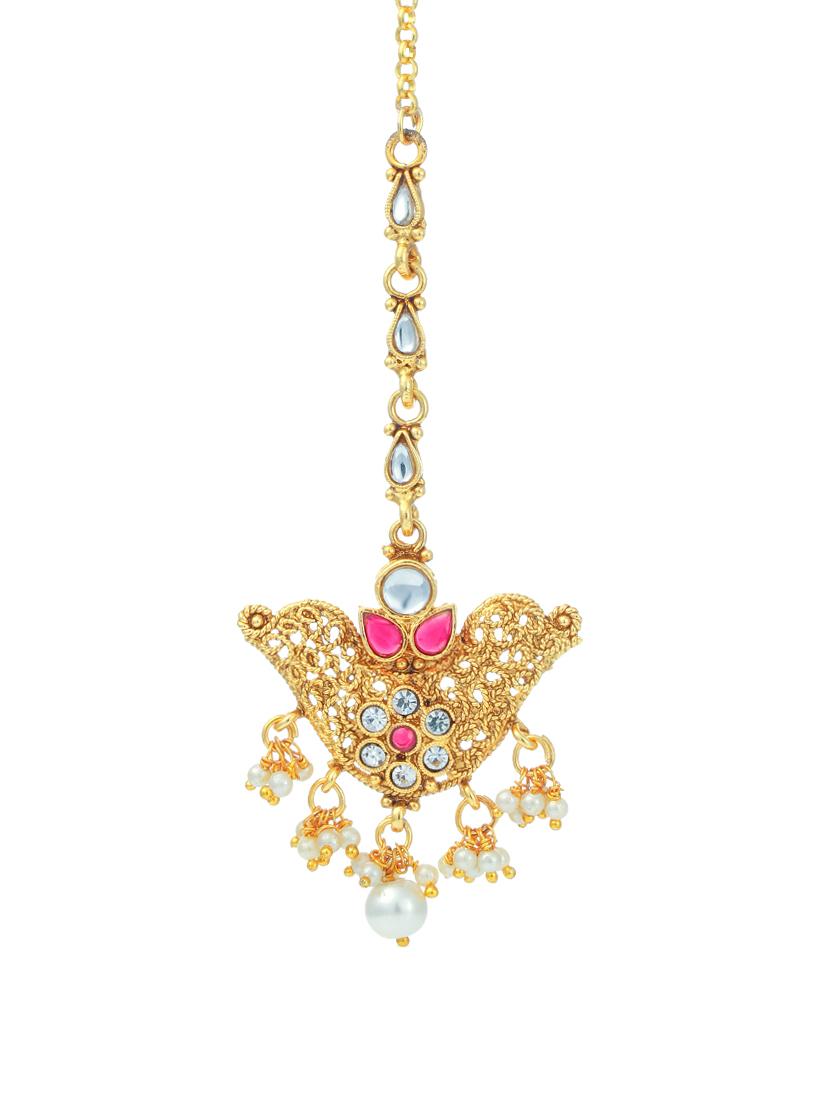 red gold tone brass set & drop earring - 16967690 - Zoom Image - 4