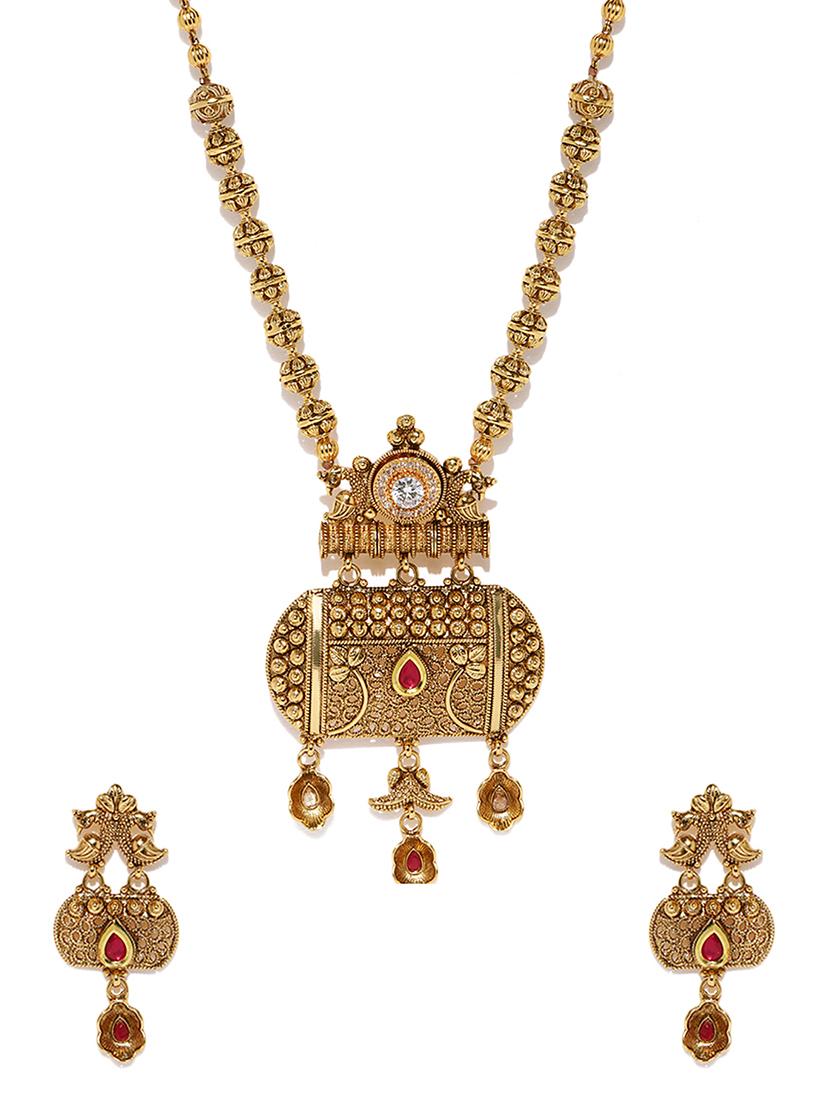 gold brass set & drop earrings - 16967738 - Zoom Image - 2