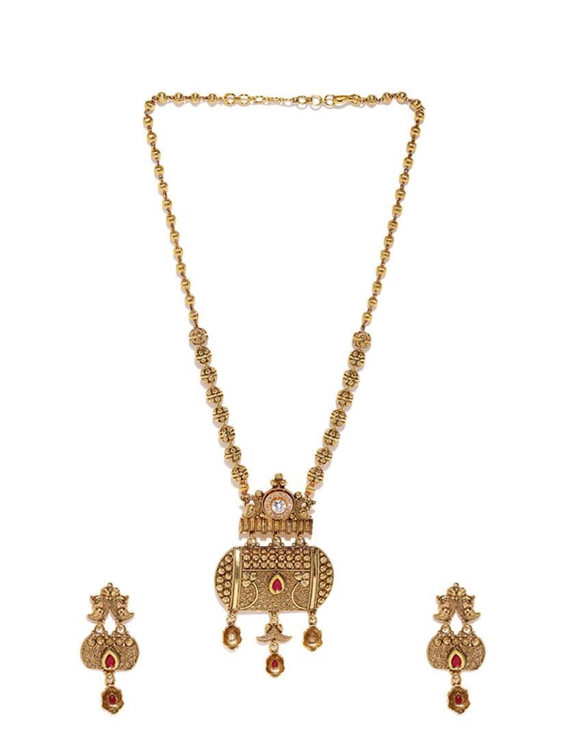 gold brass set & drop earrings - 16967738 - Zoom Image - 3