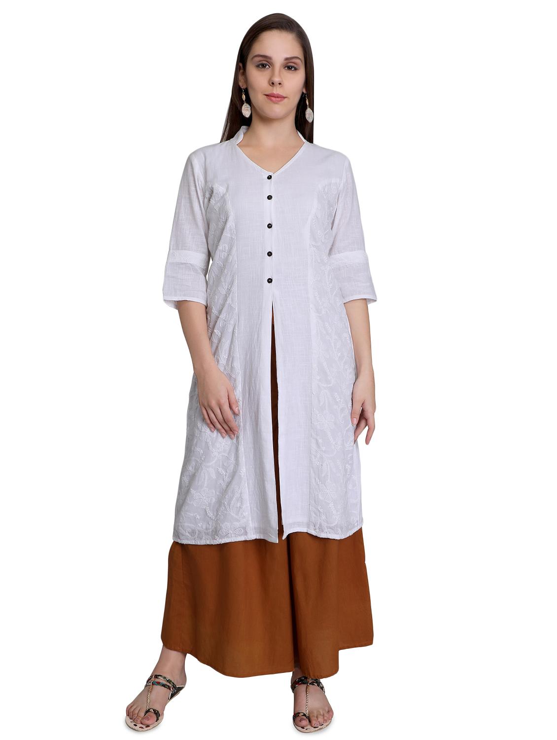 chikankari front slit a-line kurta - 16969198 - Zoom Image - 1