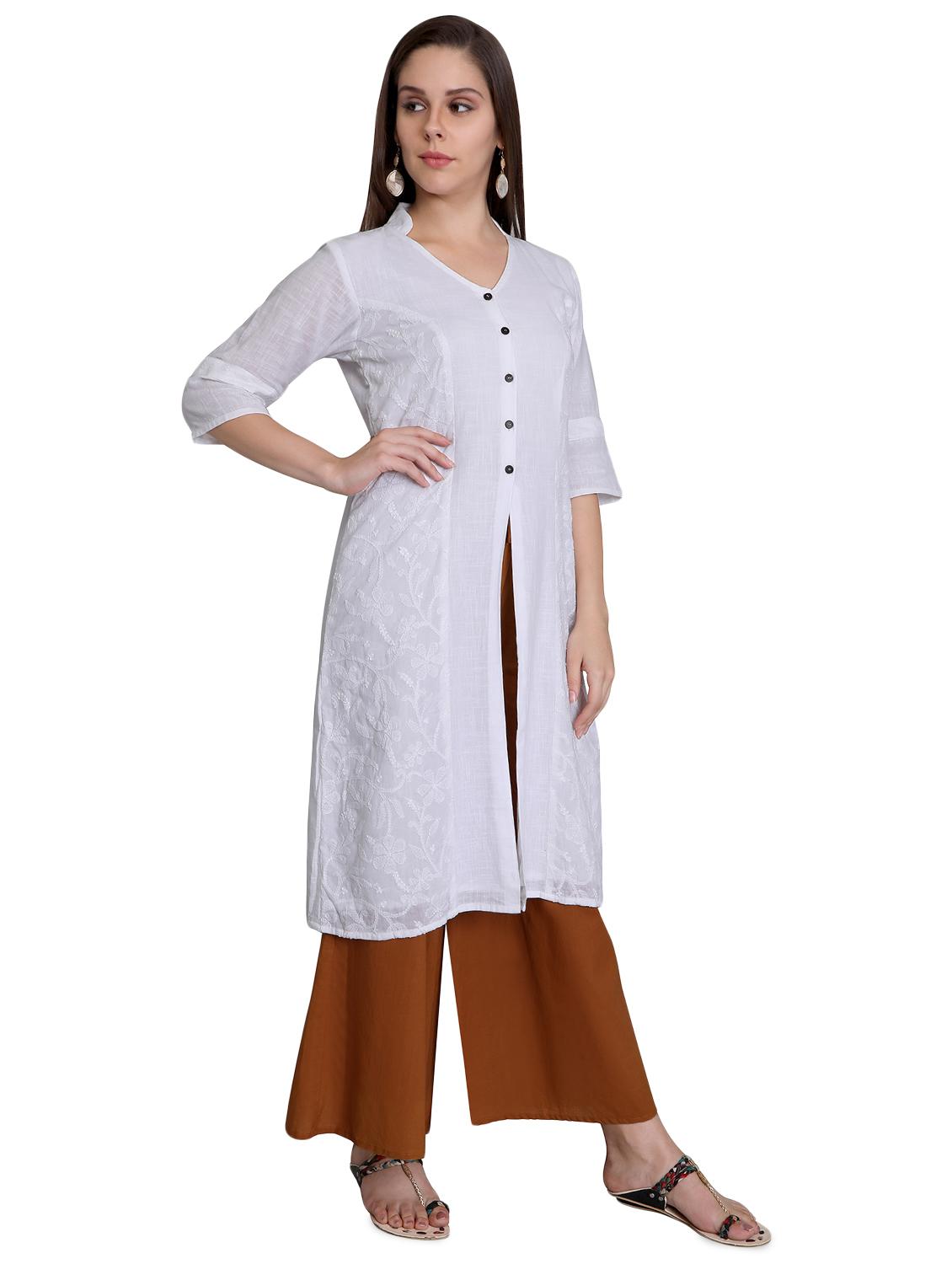 chikankari front slit a-line kurta - 16969198 - Zoom Image - 2