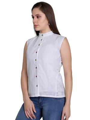mandarin neck button up top - 16969236 - Standard Image - 2