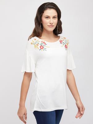 embroidered detail round neck top - 16969539 - Standard Image - 2