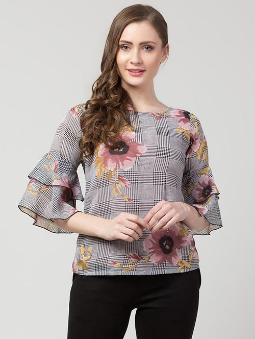 boat neck checkered top - 16969861 - Standard Image - 1