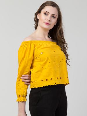 off shoulder schiffli top - 16969863 - Standard Image - 2