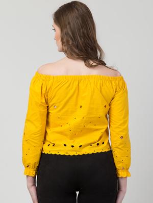 off shoulder schiffli top - 16969863 - Standard Image - 3
