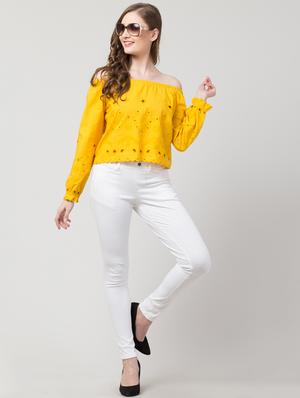 off shoulder schiffli top - 16969863 - Standard Image - 4