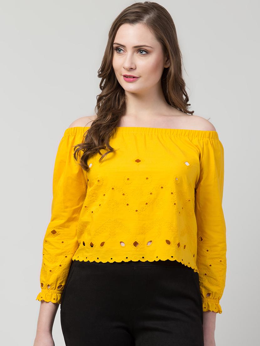 off shoulder schiffli top - 16969863 - Zoom Image - 1