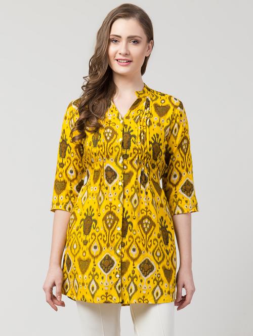 mandarin neck ikat tunic - 16969869 - Standard Image - 1