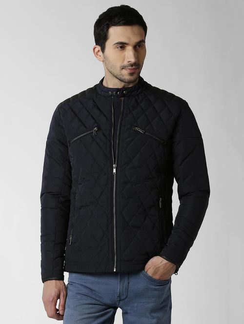 navy blue solid quilted jacket - 16970031 - Very Small Image - 1
