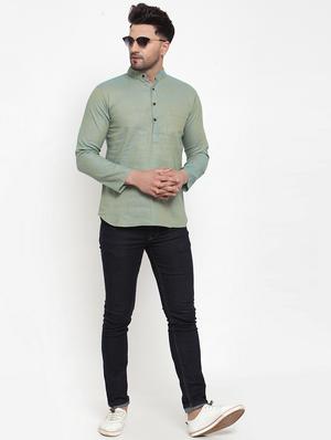 grey solid short kurta - 16970837 - Standard Image - 4